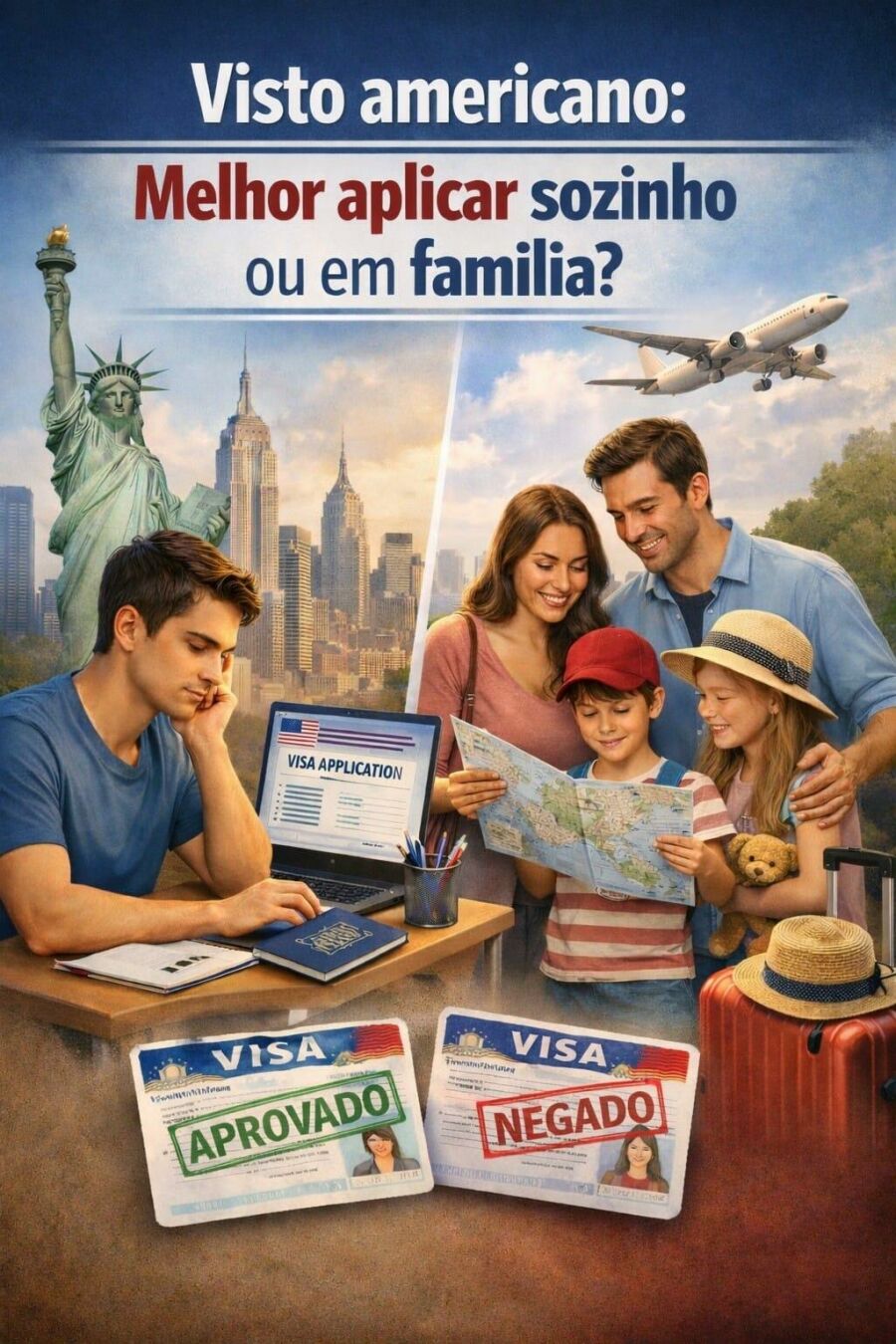 Imagem Visto Americano aplicar sozinho ou em familia